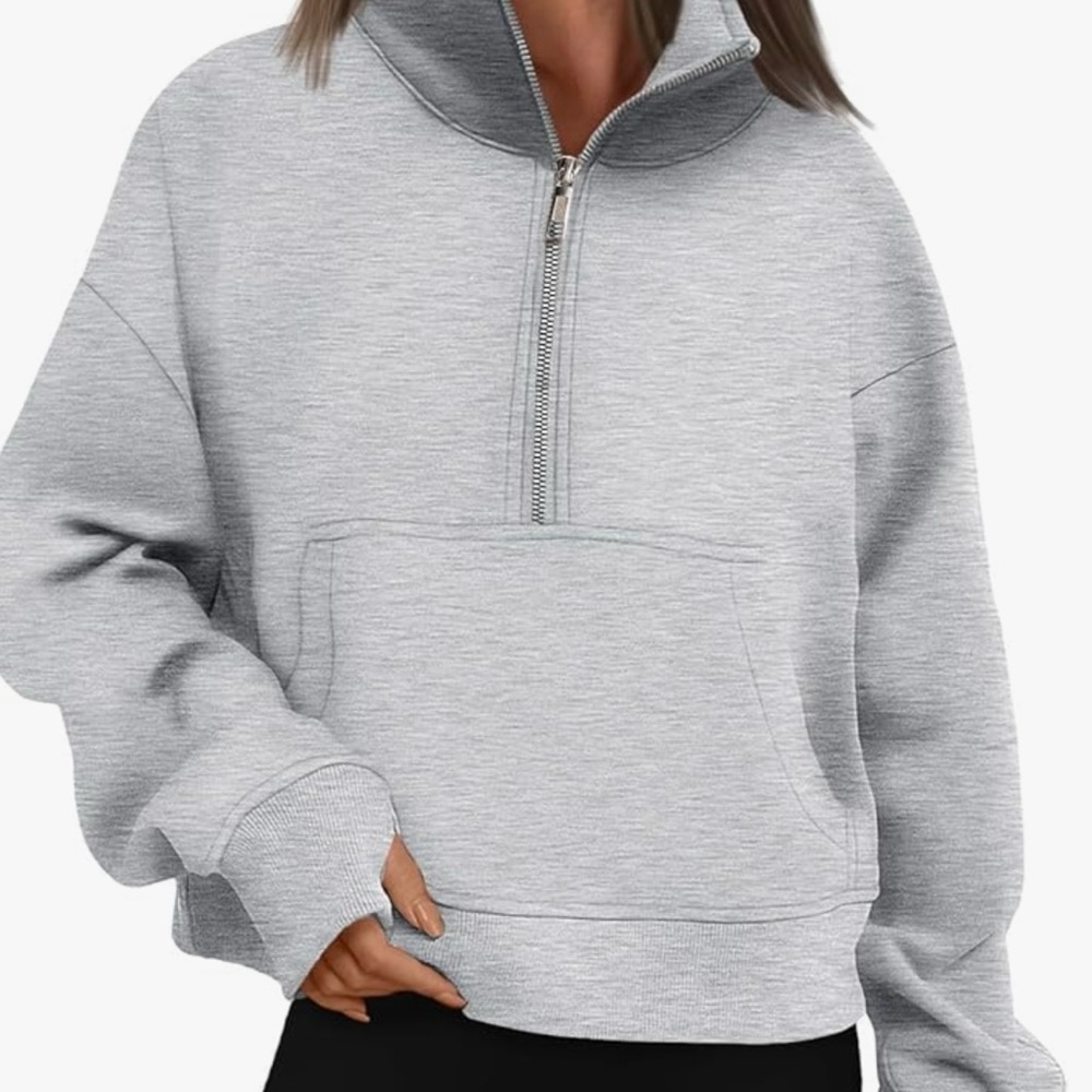 Gray Half-Zip Women's Sweatshirt fleece